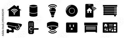Smart Home Automation Silhouette Icon Set – Home Assistant, IoT Devices, Smart House Technology Icons