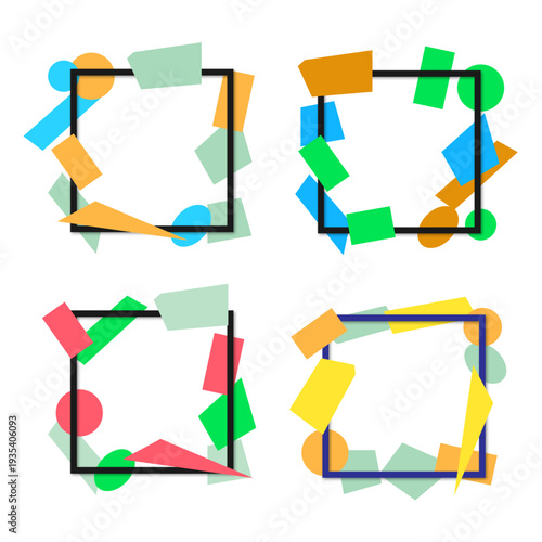 Abstract Colorful Geometric Frames Set Isolated Modern Vibrant Gradient Border Collection