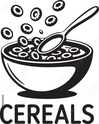 Hand drawn bowl of breakfast cereal with spoon isolated on transparent background