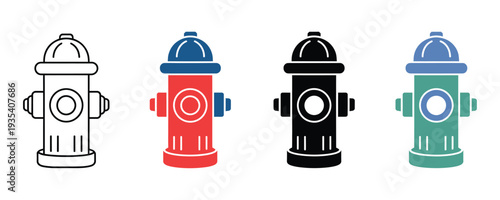 Colorful fire hydrant icons in various styles and colors