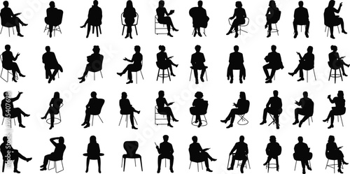 Collection Of Black Silhouettes Of People Sitting On Chairs In Diverse Poses person