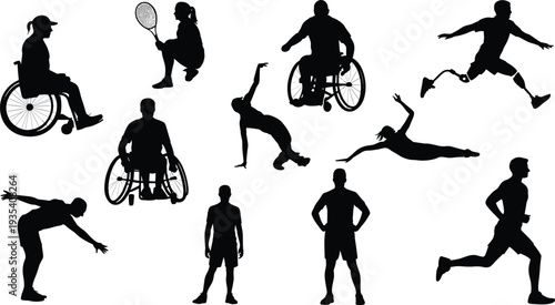 Diverse Silhouettes of People with Disabilities Engaging in Sports and Exercise disability disabled
