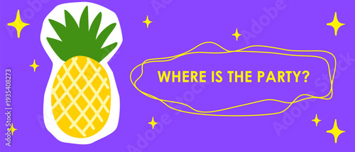 Cartoon Fruit Retro Party Card. Positive Vibrant Nostalgic Event Invitation. Festive Colorful Summer Beach Vibe menu page Print. Fresh Ripe Healthy Vitamin Food Symbol. Cute Colorful Tropical Design