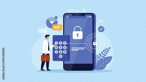 User entering a security passcode on a large mobile phone interface for safe personal account access and data protection.