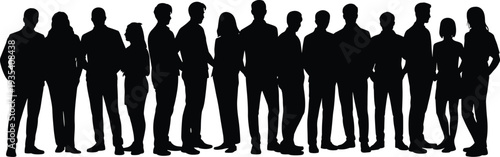 Group Of Diverse Silhouettes Of People Standing Together In A Line vector illustration