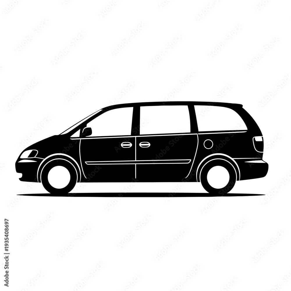Obraz premium Black Silhouette Minivan Side-View Icon