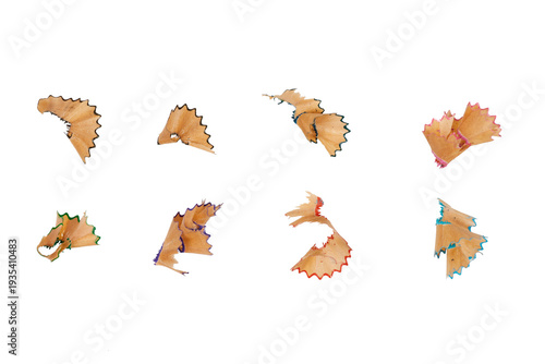 Fotografía set of various shavings of a color pen sharpener isolated on white or transparen