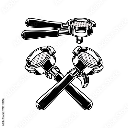 Barista Portafilter and Dual-Spout Espresso Filter Vector Illustration

