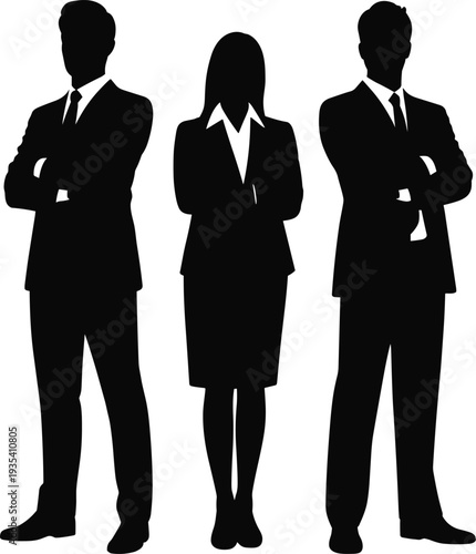 Three Business People Silhouettes In Suits With Arms Crossed Standing Together professionals executives