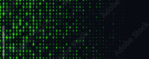 Electric Energy Icon Pattern Background Green Lightning Texturefor Speed Fast Charger Station. Current Charge Battery Digital Device BG, Charging Neon Light. Bolt Symbol Backdrop. Vector Illustration