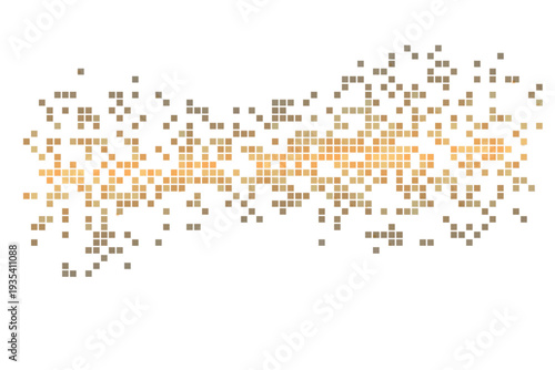 An array of small square pixels in warm orange and brown tones creates a unique scattered pattern