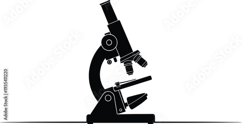 Silhouette of a scientific laboratory microscope isolated on white background for science research biology education medicine and laboratory equipment icon