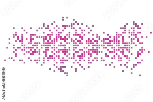Bright magenta and subtle pink squares form a glowing pixelated stream on a pristine white background