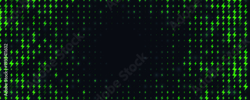 Electric Energy Icon Pattern Background Green Lightning Texturefor Speed Fast Charger Station. Current Charge Battery Digital Device BG, Charging Neon Light. Bolt Symbol Backdrop. Vector Illustration