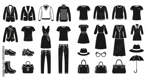 Collection of Men and Women Clothing and Accessories Icons.