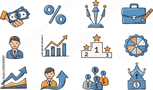 Business Success and Finance Icons Collection Growth Profit Investment Achievement Vector Illustration Set