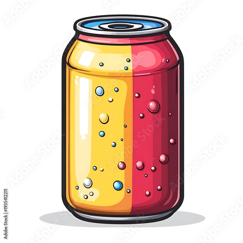 Two- Tone Soda Can with Bubbles photo Isolated on White Background beverage drink