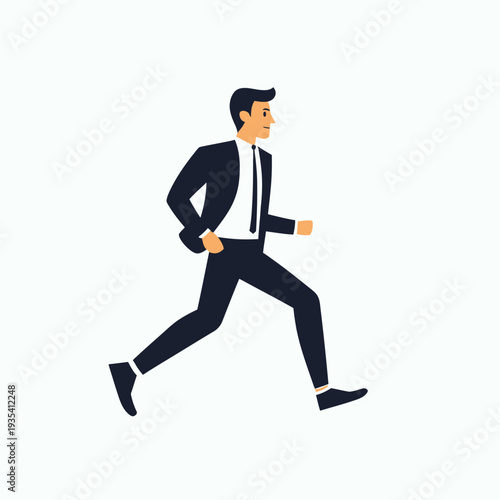 Business man running in suit with briefcase energetic professional walking fast determined modern flat vector illustration