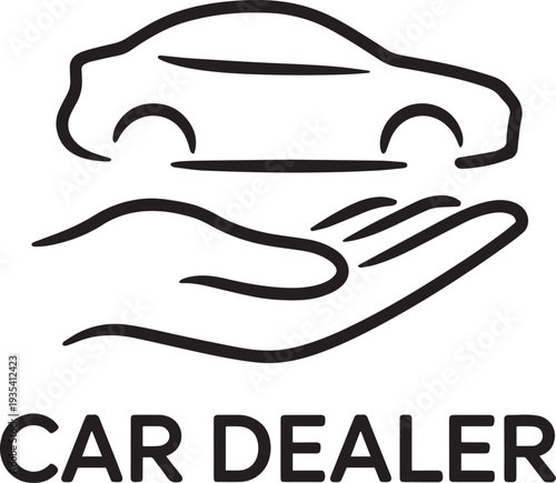 Hand drawn line art illustration of a car dealer or automotive business logo isolated
