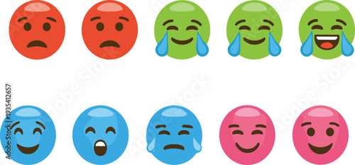 Colorful Emoji Faces Set Happy Sad Laughing Crying Emotions Cartoon Emoticons Collection Vector Illustration