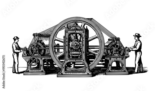 Victory Early Web Press Antique Line Engraving 19th Century Printing Industry Illustration