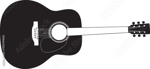 Black silhouette of an acoustic guitar in side view on a white background, minimal outline