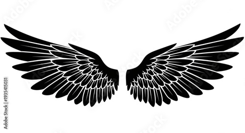 Black Angel Wings Silhouette Isolated on White Background.