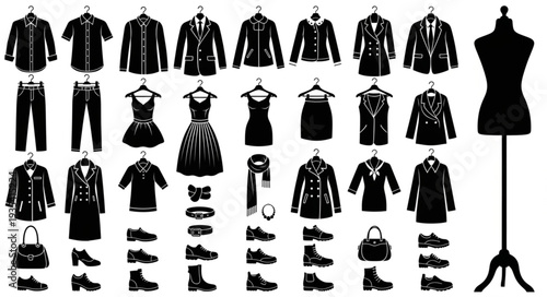 Collection of Fashionable Clothing and Accessories Displayed.