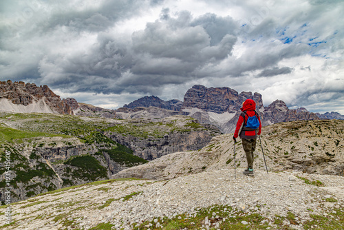 Tre Cime di Lavaredo view. Dolomites mountains landscape. Italy