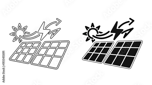 Solar Panel Renewable Energy Line Icon Clean Electricity, Green Technology Outline Illustration