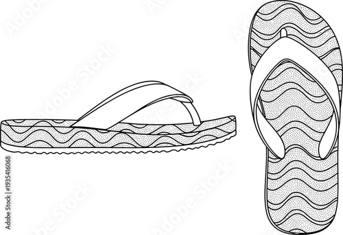 Flip flop sandals mockup, top and side view, beach summer footwear template isolated on white background illustration