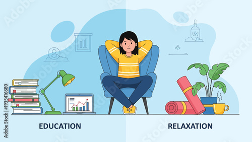 Woman Relaxing vs. Studying: Balance Between Education and Relaxation