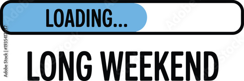 Loading bar with blue fill and text LONGWEKEND below Keywords: loading, bar, progress, indicator, weekend, long weekend