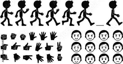 Silhouette Animation Characters and Hand Gestures Icons Keywords: silhouette, animation, character, walking, running, movement