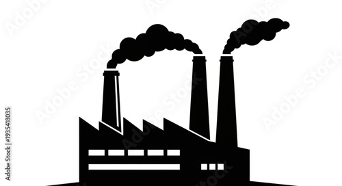 Silhouette of an industrial factory with smokestacks emitting pollution into the air.