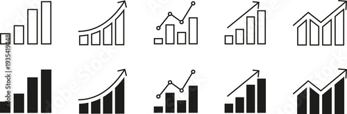 Growing Graph Icon Set Chart Bar Stock Vector