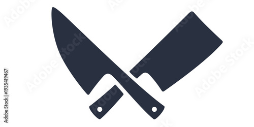 Professional butcher knife, meat cleaver icon for your craft branding. This butcher knife set represents high quality tools. Each butcher knife features a unique grunge texture. Vector Illustration