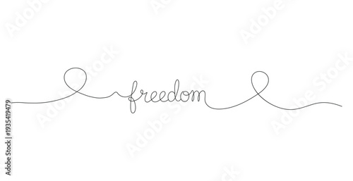 Elegant handwritten word freedom surrounded by flowing continuous line on a clean white background design element