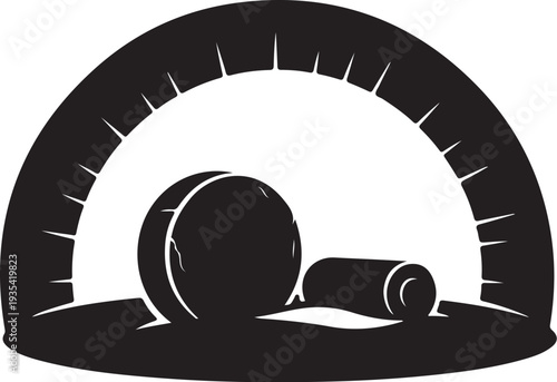 Black and white illustration of yoga wheels on mat