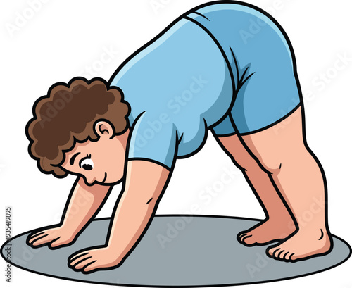 Woman Practicing Downward Facing Dog Yoga Pose - Fitness Stretching and Flexibility Illustration