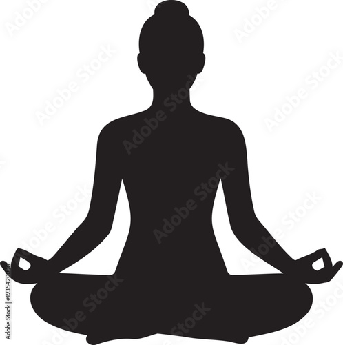 Woman Silhouette Practicing Lotus Pose Meditation - Zen Wellness and Mental Health Yoga Illustration