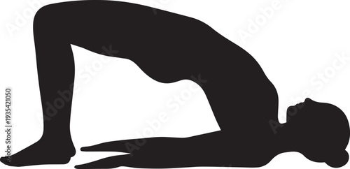 Woman Practicing Yoga Bridge Pose Silhouette - Satu Bandh asana Stretching and Wellness Illustration