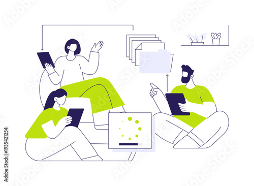 Sharing documents online abstract concept vector illustration.