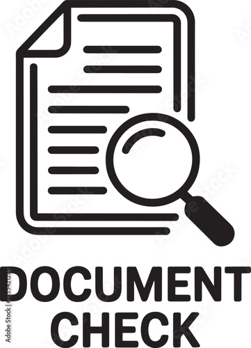 Magnifying glass examining document for verification and inspection process