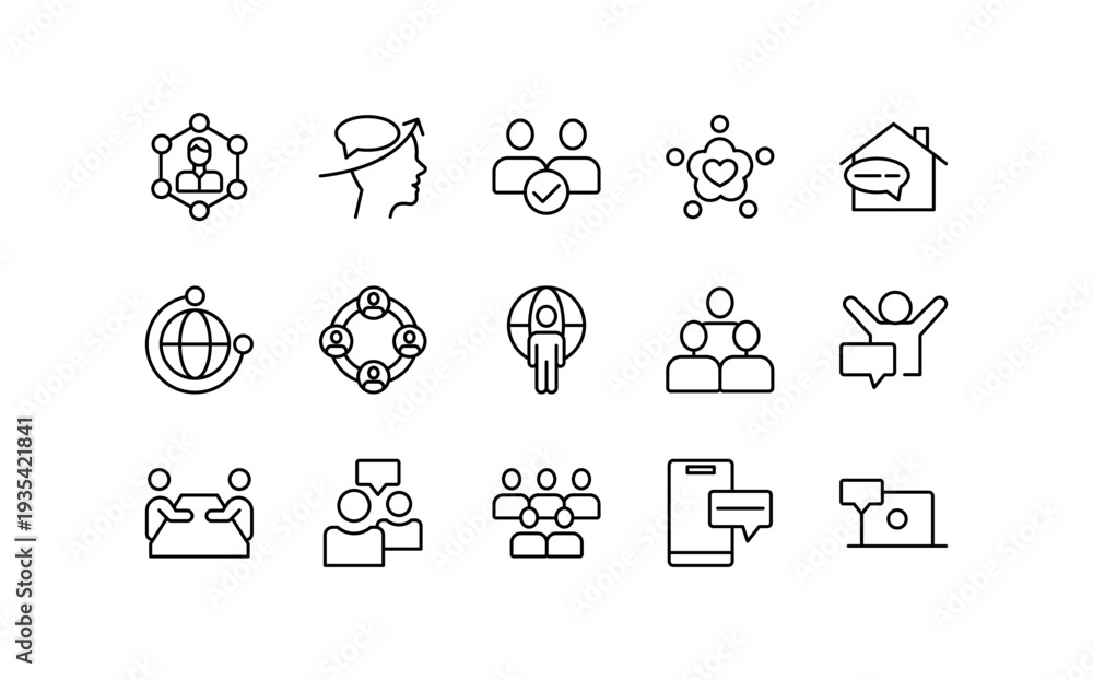 Fototapeta premium Modern Community, neighborhood line icon set. Team building, leadership, unity, coworker vector icons