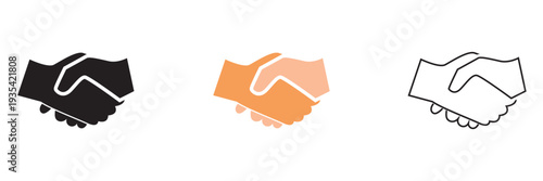  Handshake Icon. Set of heart and handshake app icons representing trust, partnership, love, and cooperation in business, charity, and community support concepts.