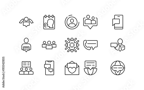 Modern Community line icon set.  UI thin line icon pack.
