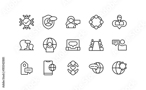 Modern Community vector line icons. Family, love, teamwork, Neighborhood, community unity, coworker icon set