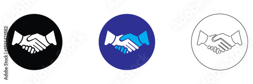  Handshake Icon. Set of heart and handshake app icons representing trust, partnership, love, and cooperation in business, charity, and community support concepts.