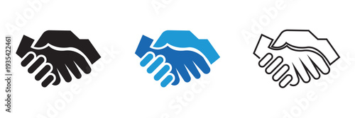  Handshake Icon. Set of heart and handshake app icons representing trust, partnership, love, and cooperation in business, charity, and community support concepts.